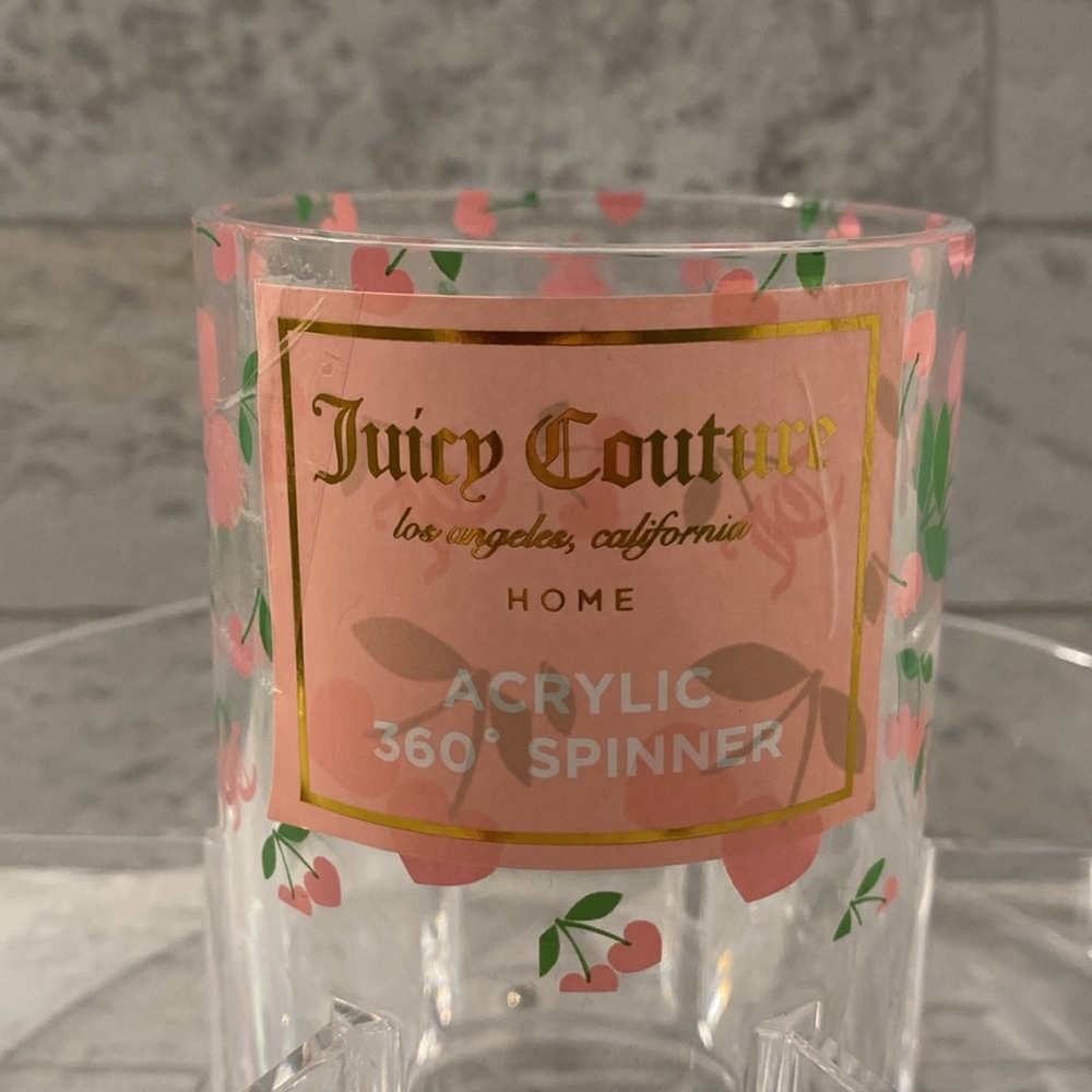 Juicy Couture Home Cherry Hearts Print Acrylic 360 Spinner Cosmetics Holder - Picture 3 of 10